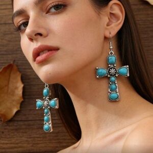 Turquoise Cross Dangle Earrings